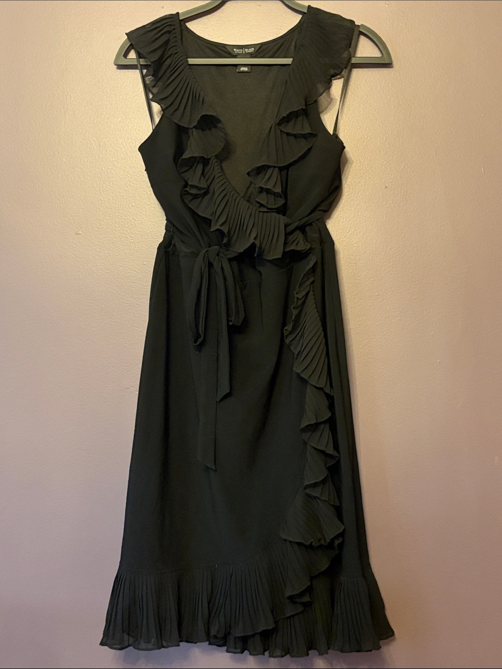 WHBM Little black dress with V neck and feminine ruffles size 14